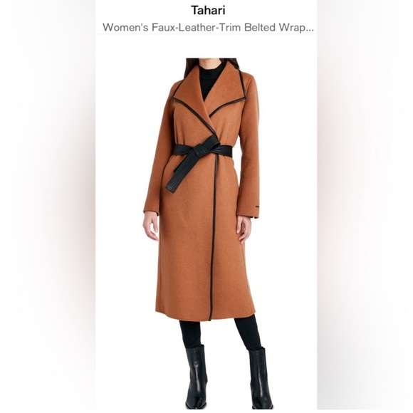 Tahari Camel Trench Coat with Black Accents - Picture 4 of 9